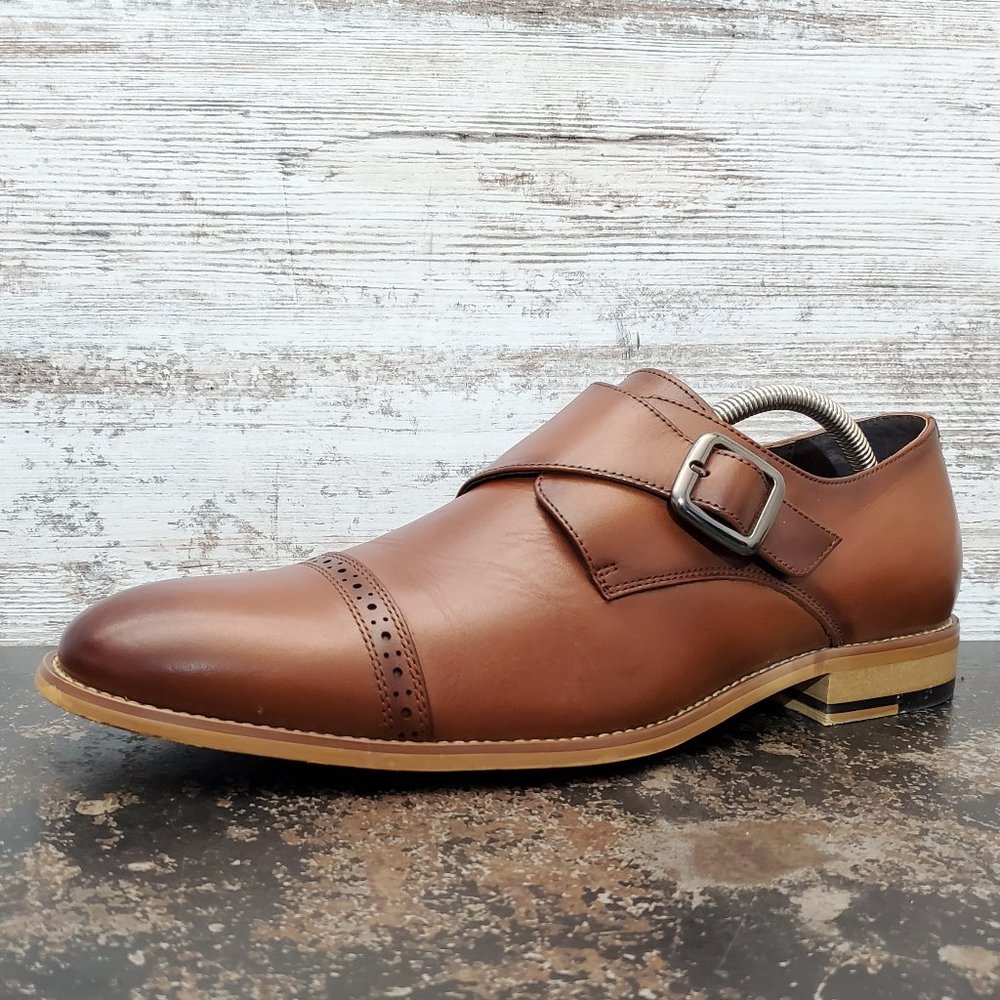 Stacy Adams Desmond Cap Adams Monk Strap Oxford Shoes Sz 12 M used Brown Leather